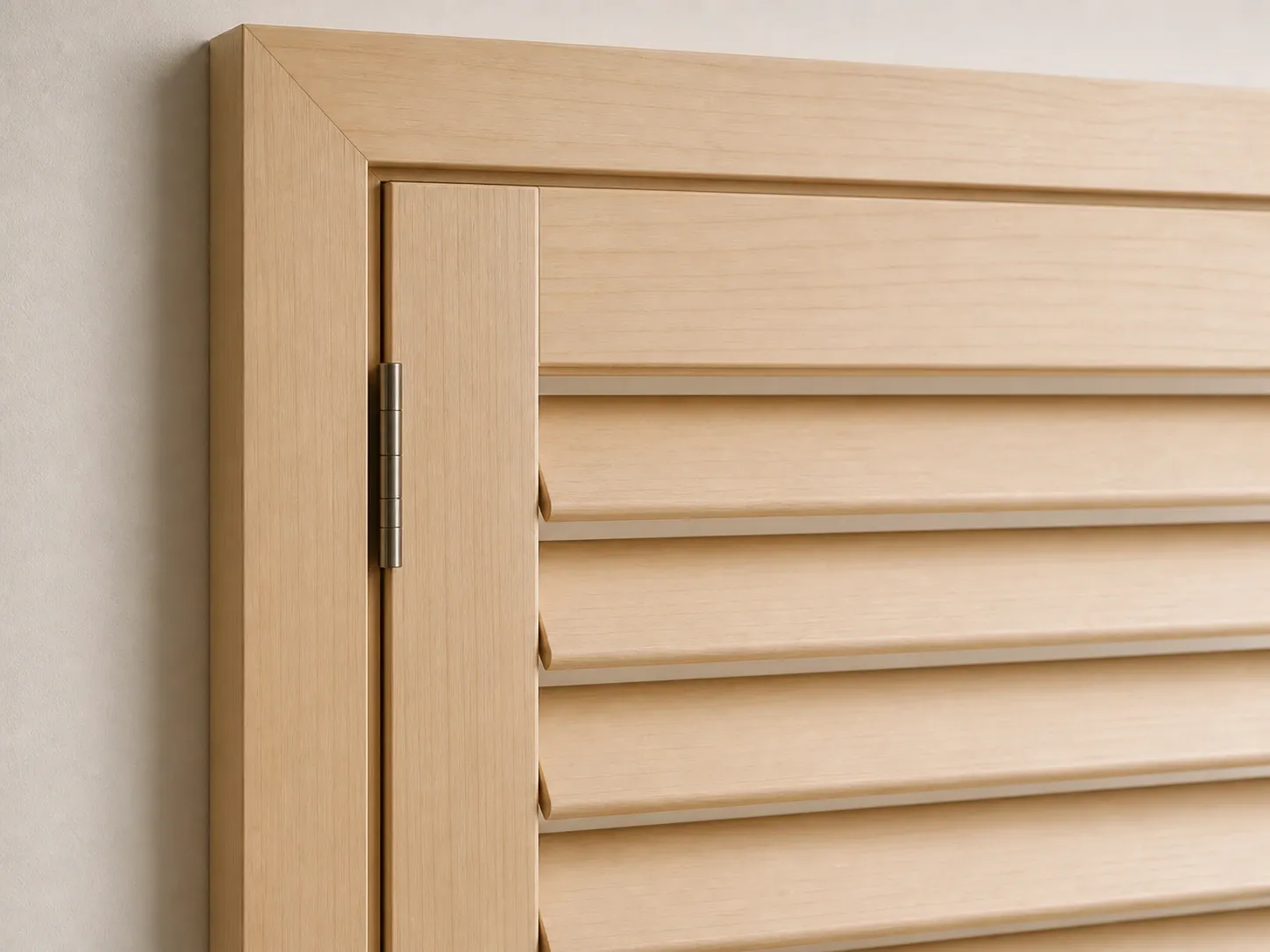 Basswood shutter frame, louver and tilt rod detail