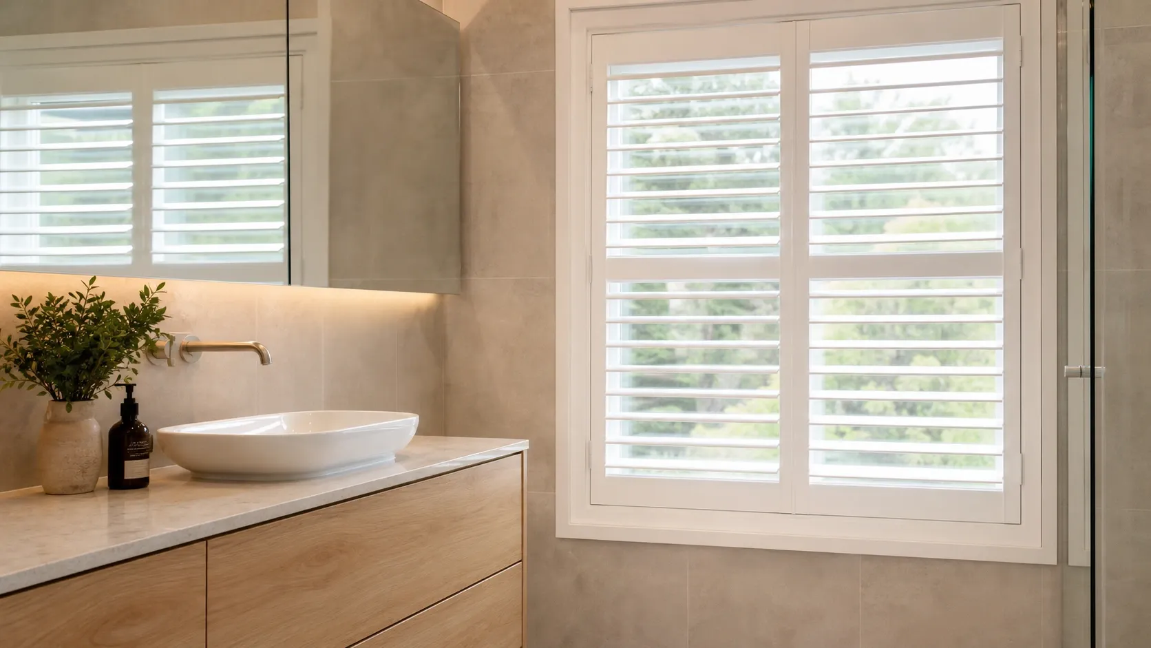 PVC shutters used in a moisture-resistant bathroom setting
